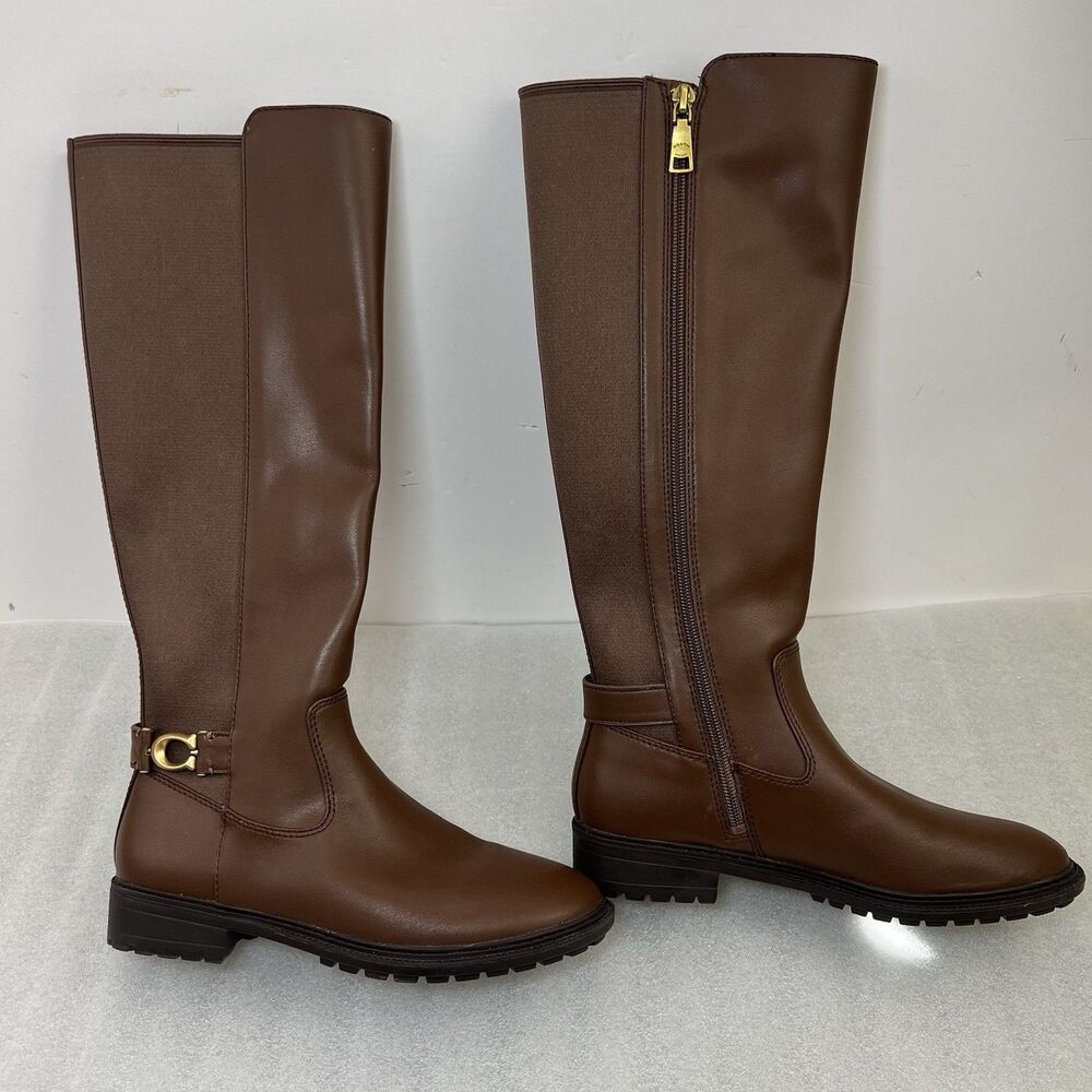 Coach Faith Leather Boots Womens Sz 6 Tall Riding Brown Walnut NEW Knee High - Picture 6 of 12